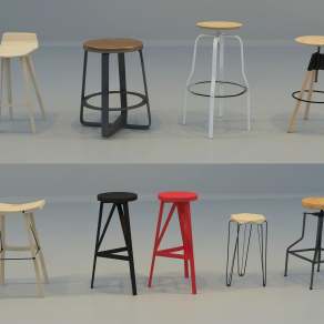 现代吧凳组合3D模型下载